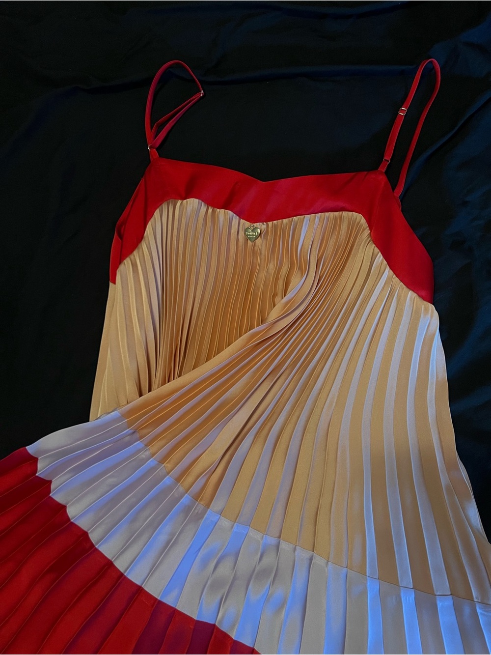 silky, pleated, color-block party dress